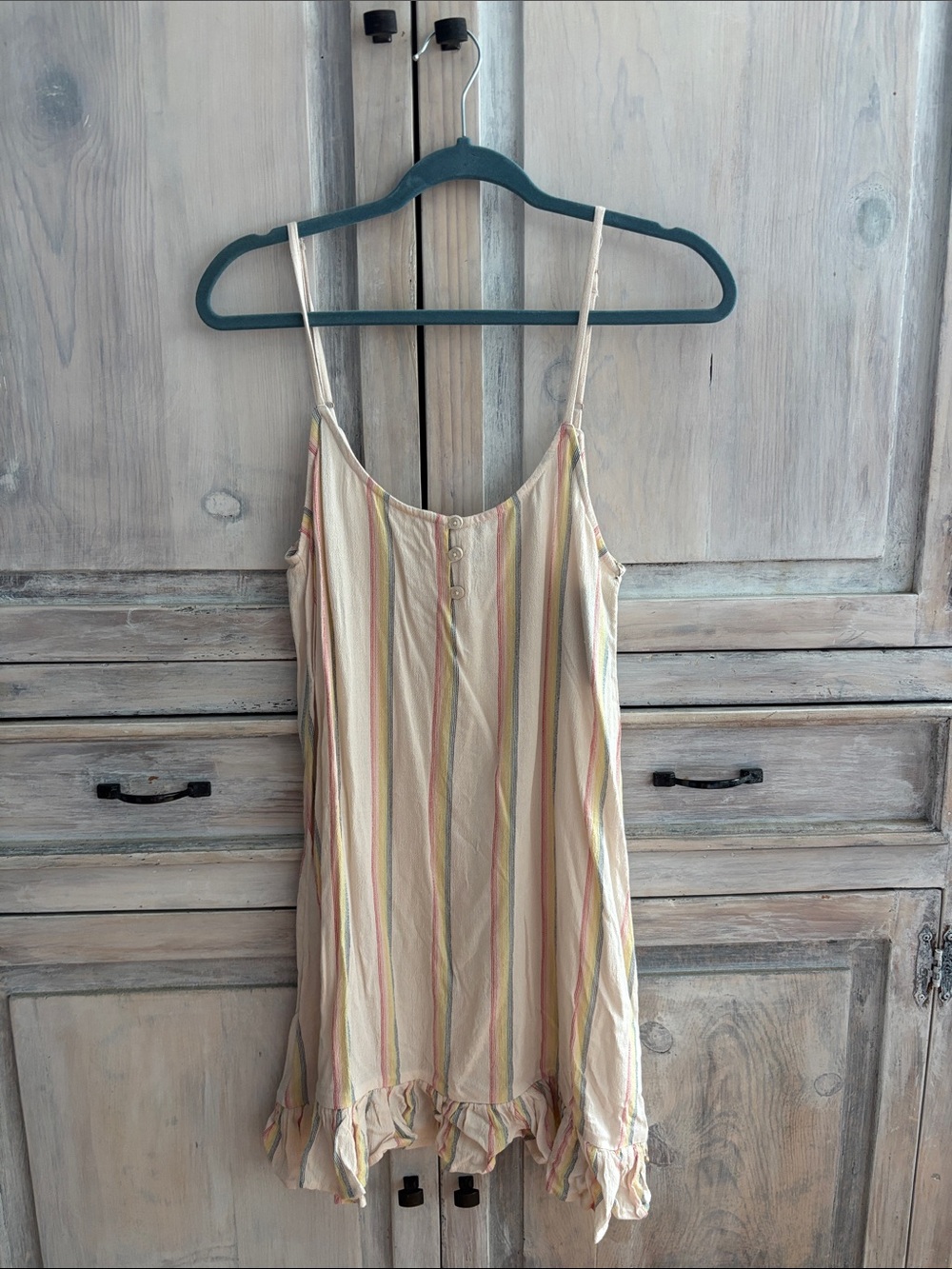 Volcom Cream Striped Mini Dress with Pastel Accents